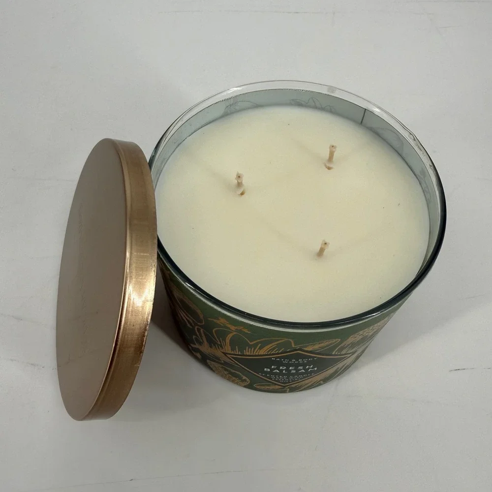 Bath & Body Works Fresh Balsam 3-Wick Scented Candle 14.5 oz Green Gold Lid